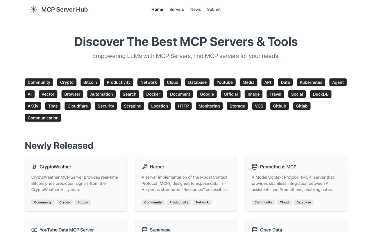 MCP Server Hub homepage