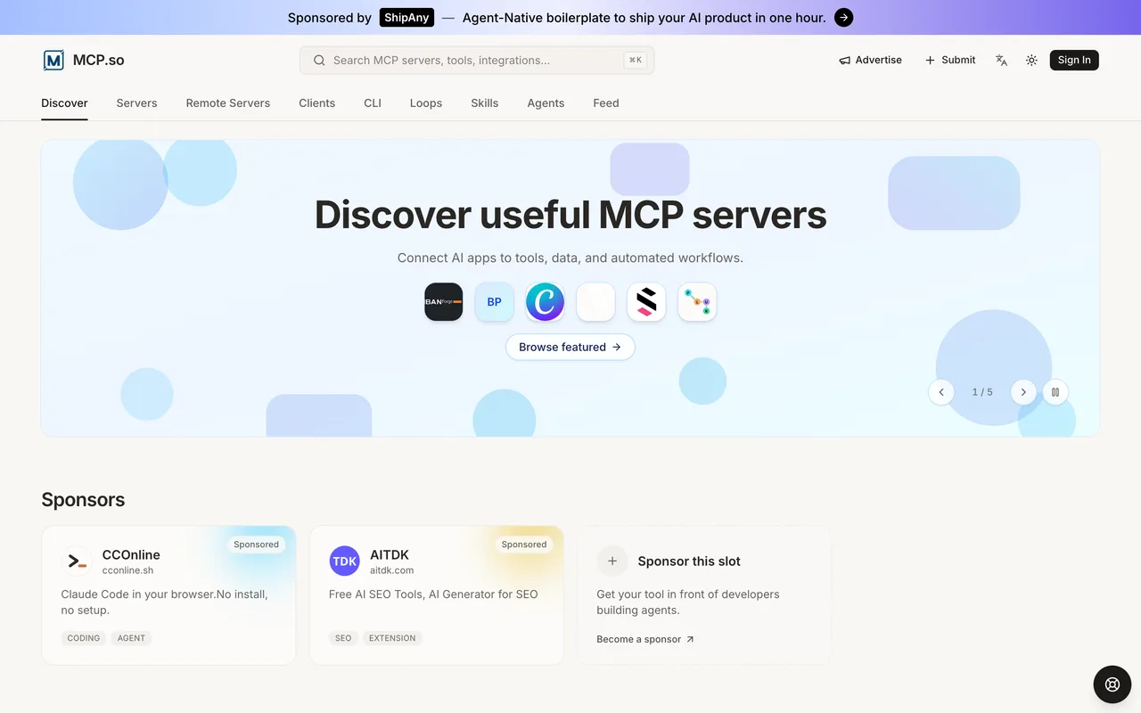 MCP.so homepage
