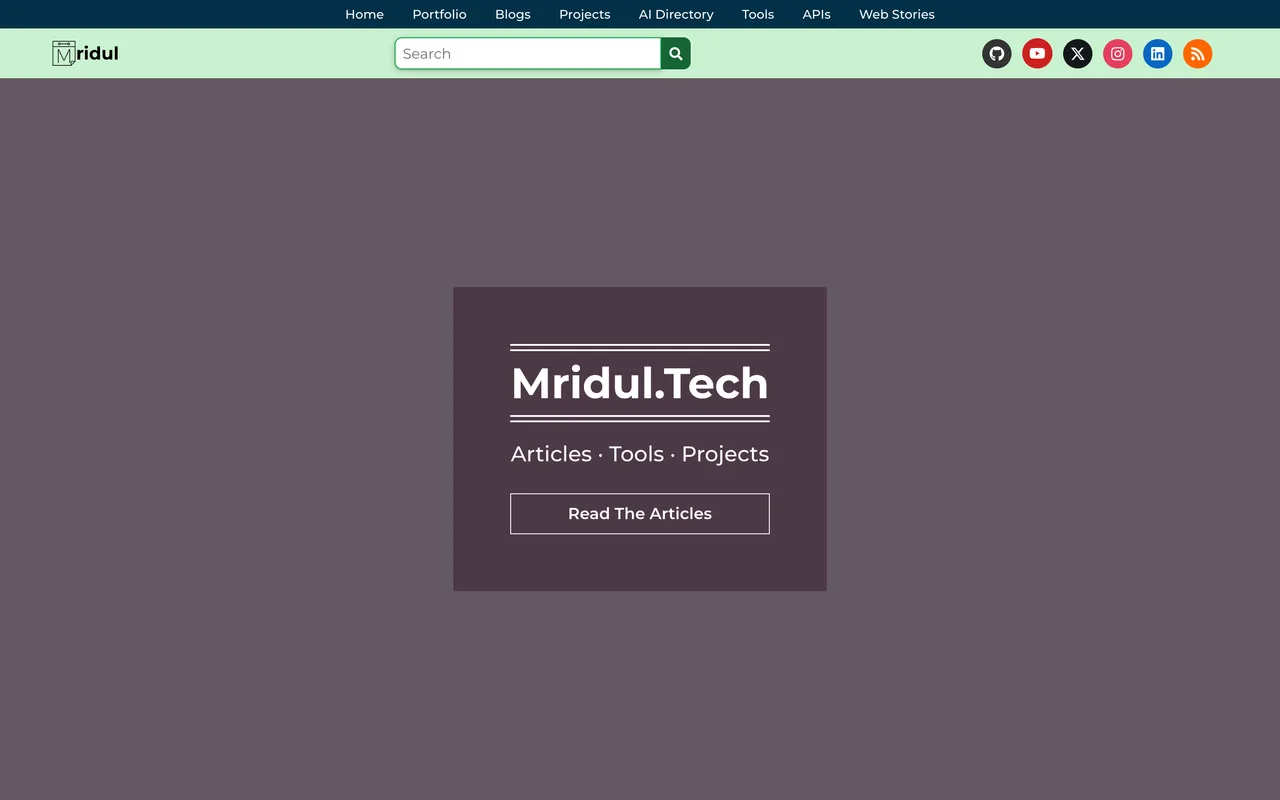 Mridul.Tech AI Directory homepage