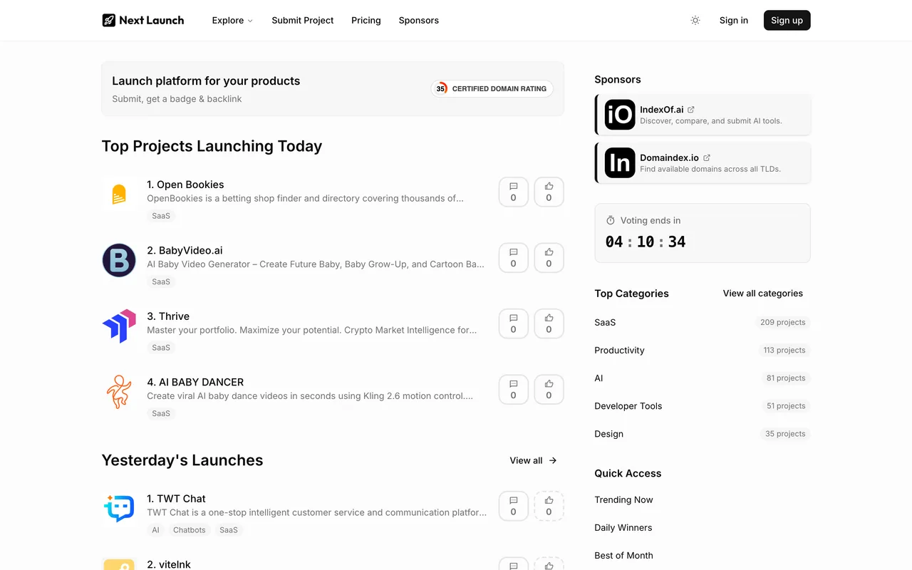 Next Launch homepage
