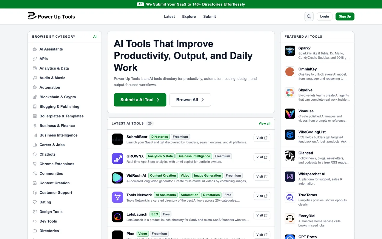 Power Up Tools homepage