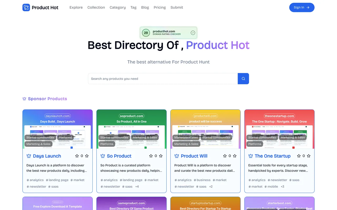 Product Hot homepage