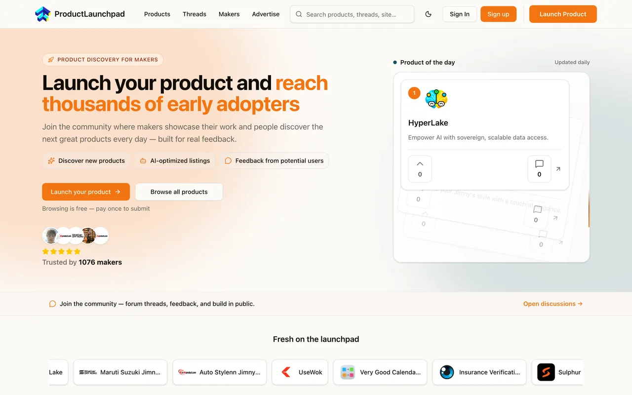 ProductLaunchpad homepage