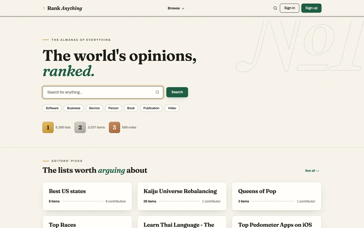 Rank Anything homepage