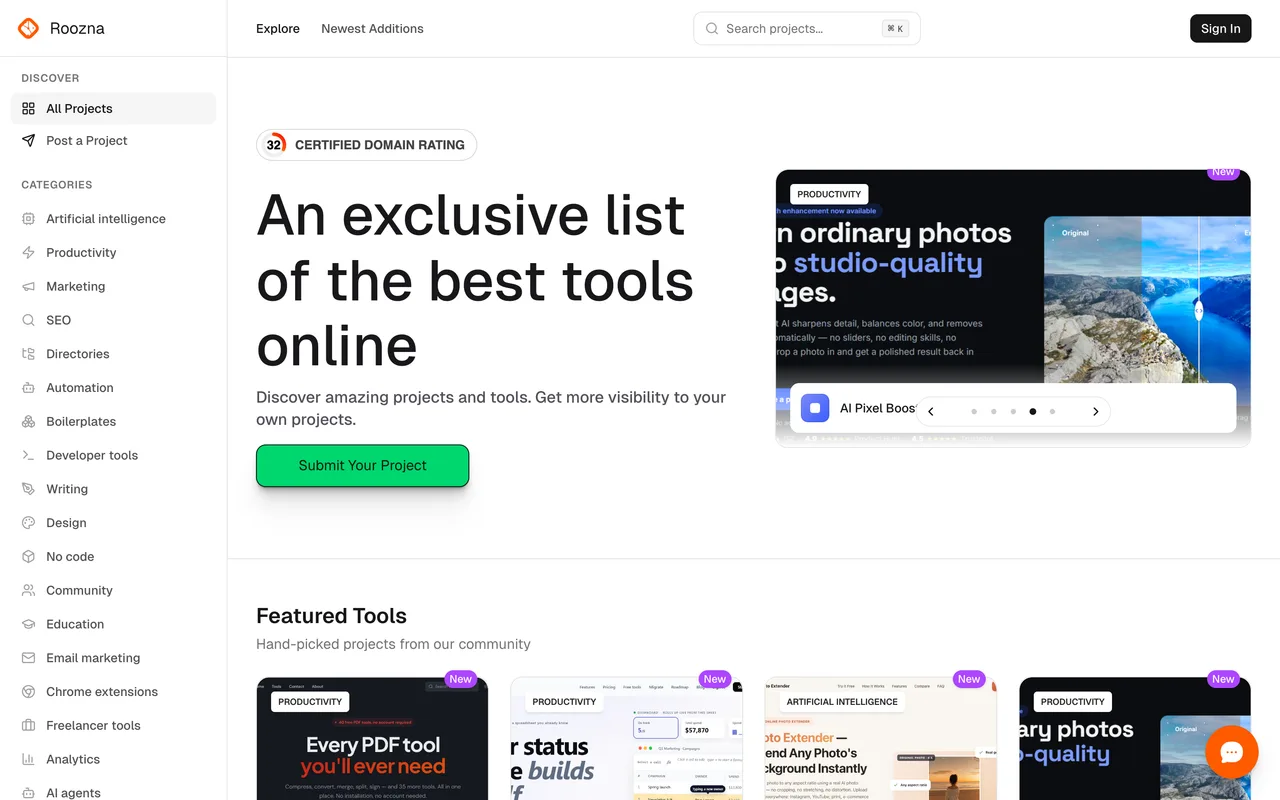 Roozna homepage
