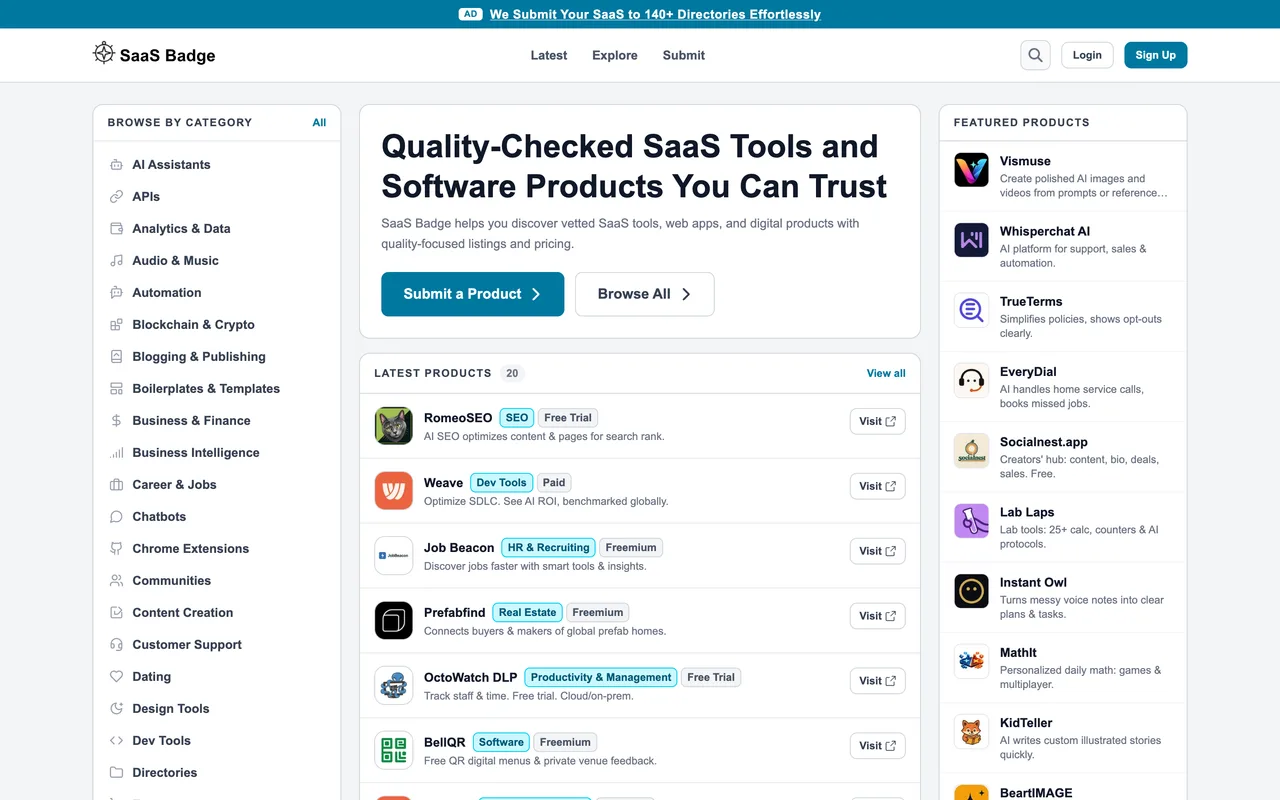 SaaS Badge homepage