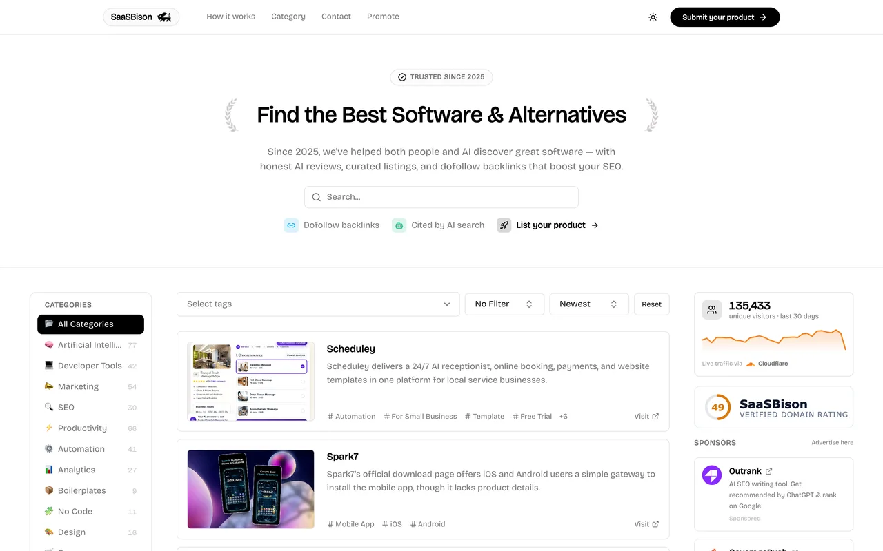 SaaSBison homepage