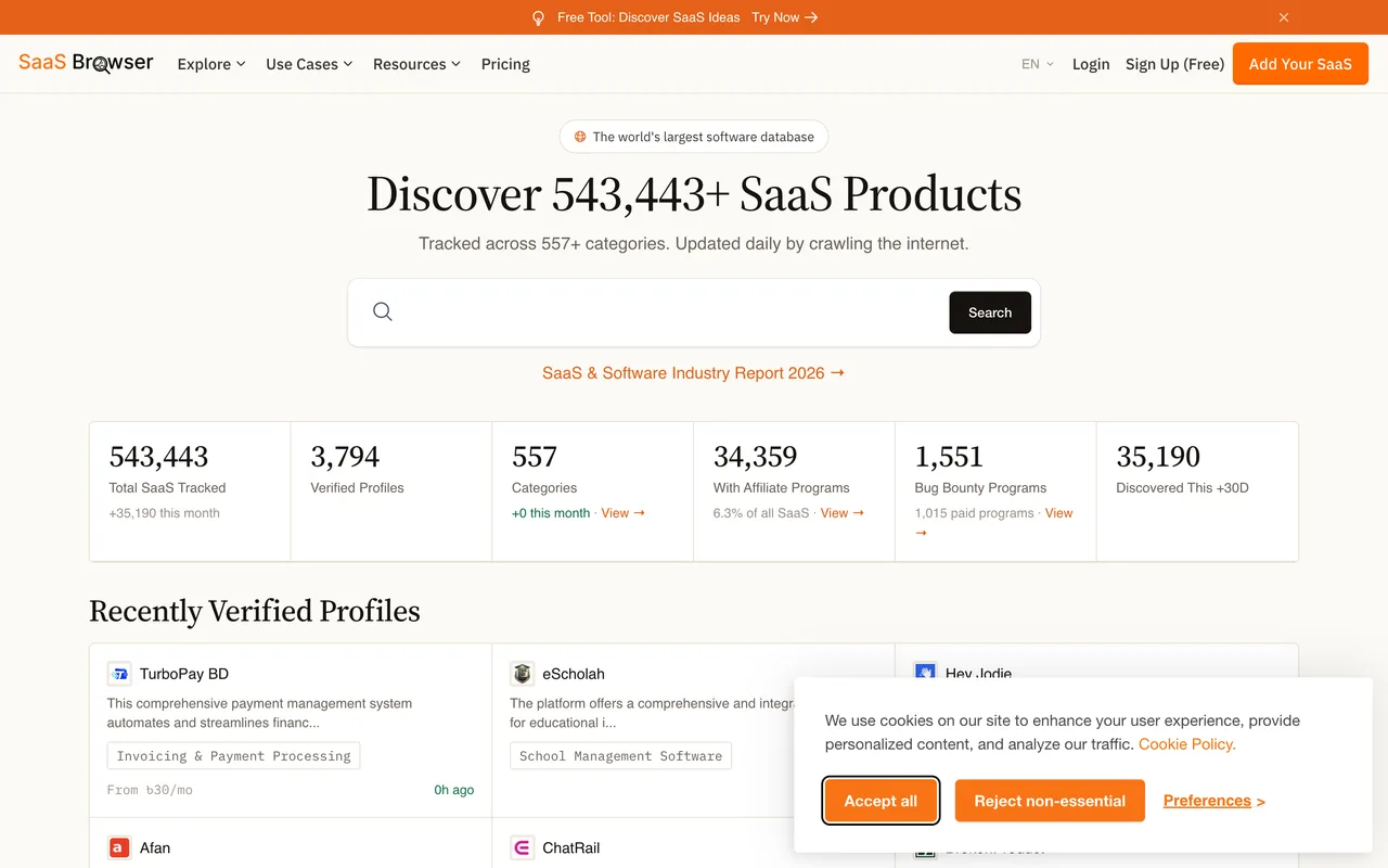 SaaS Browser homepage
