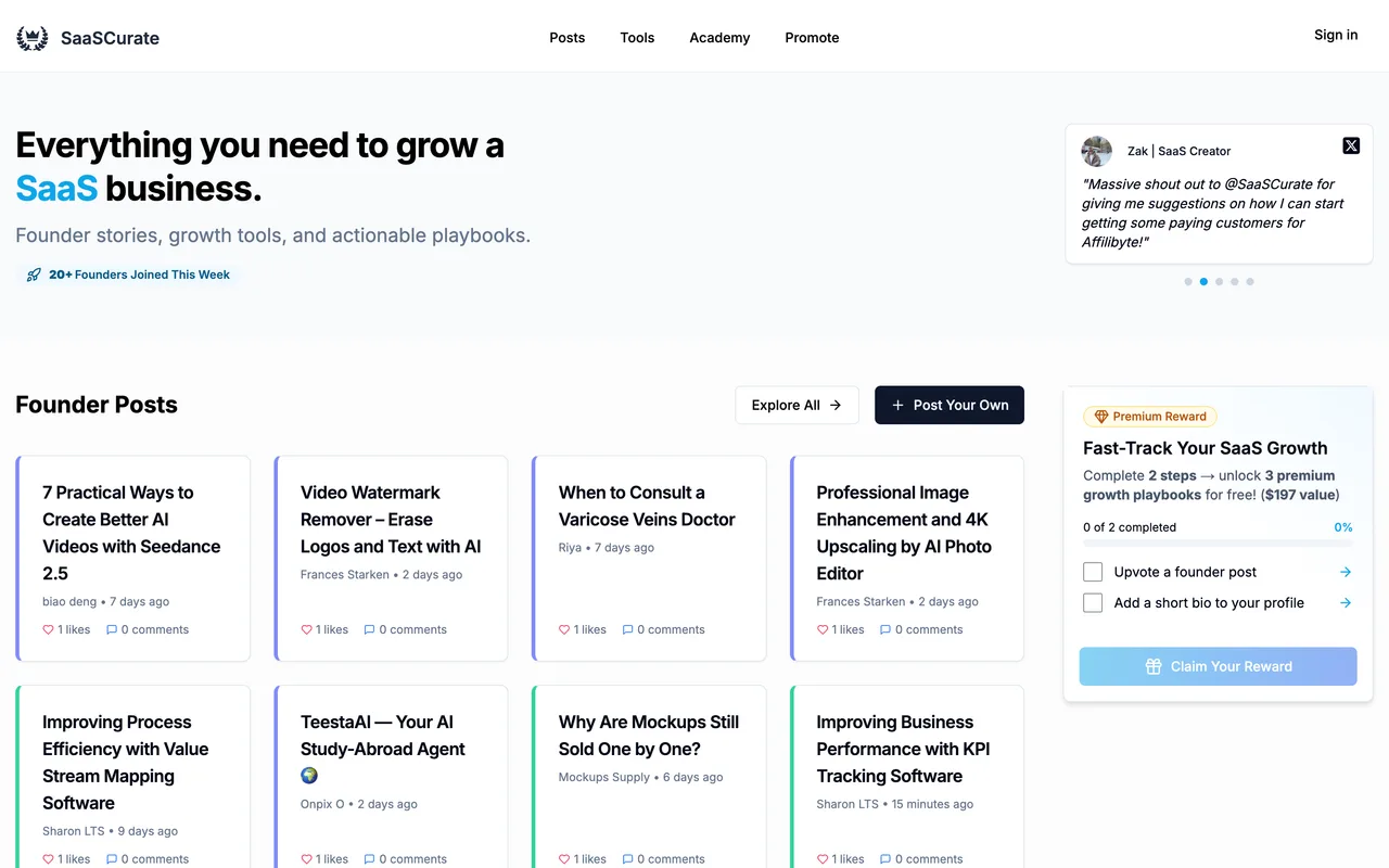 SaaSCurate homepage