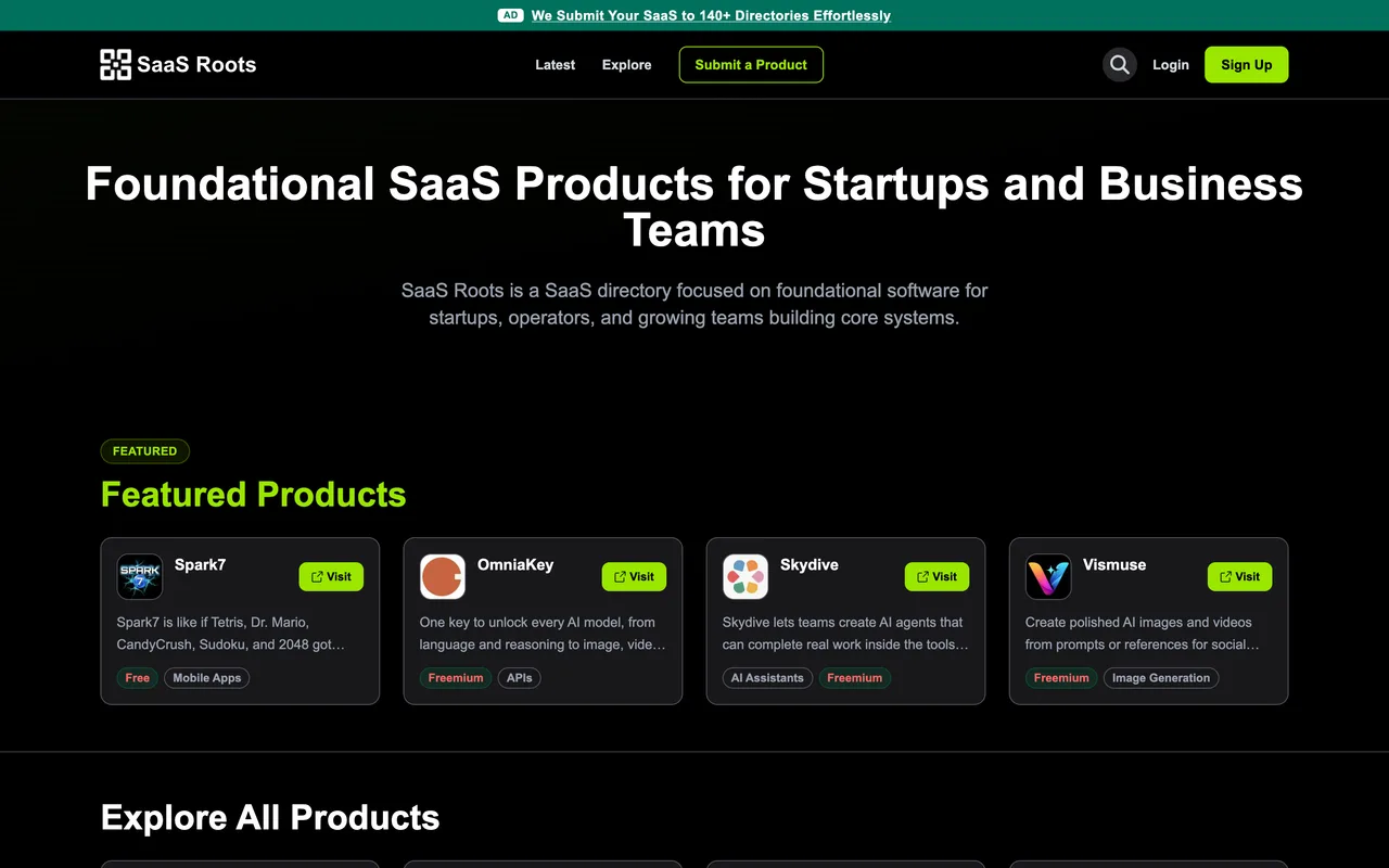 SaaS Roots homepage