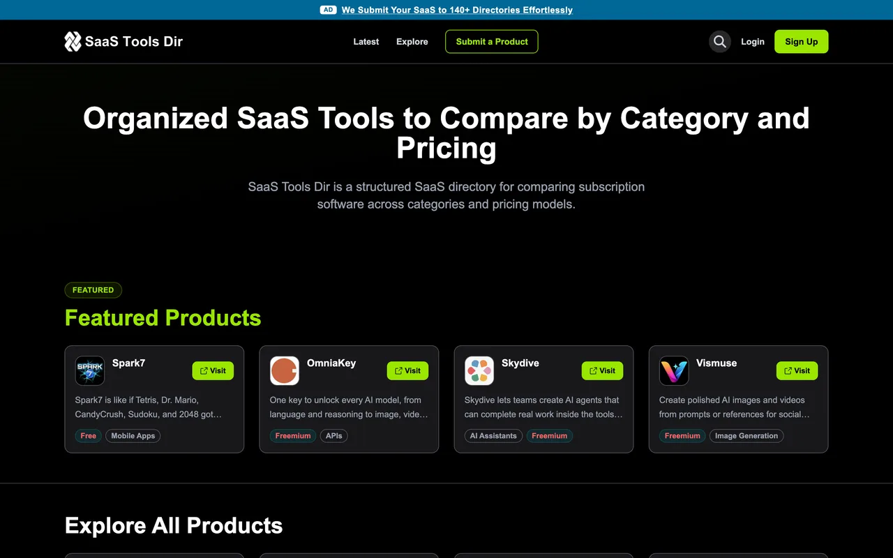 SaaS Tools Dir homepage