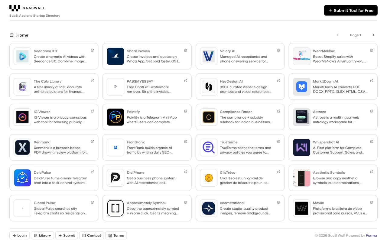 SaaS Wall homepage