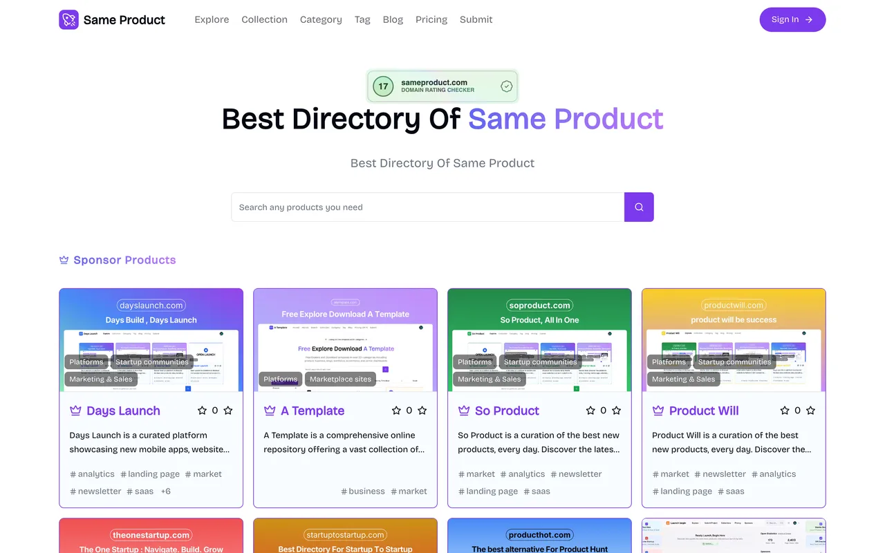 Same Product homepage