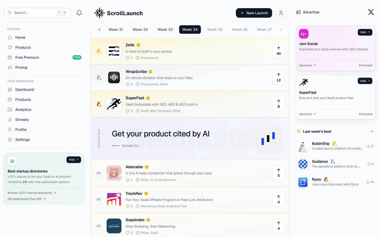 ScrollLaunch homepage