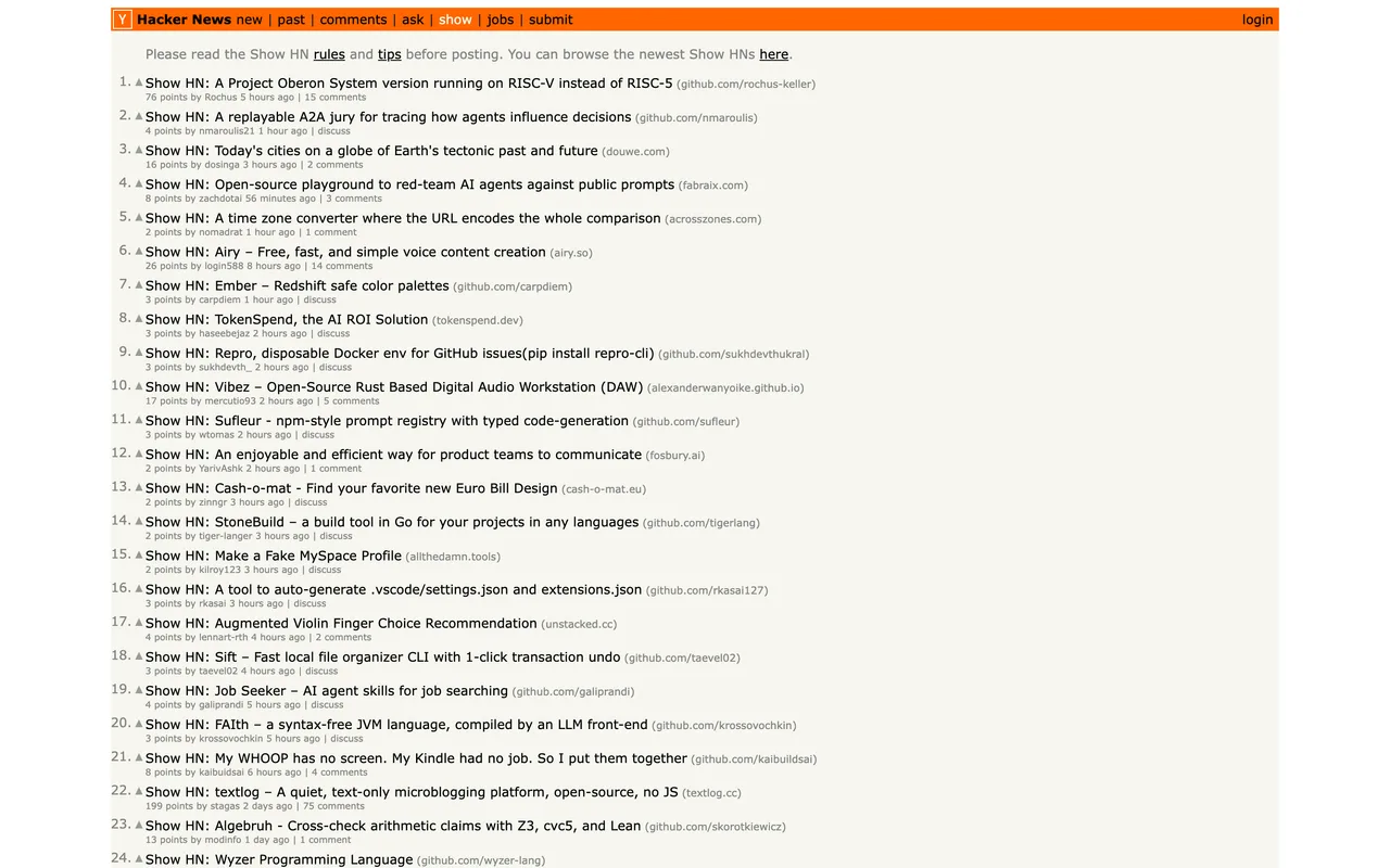 Show HN homepage