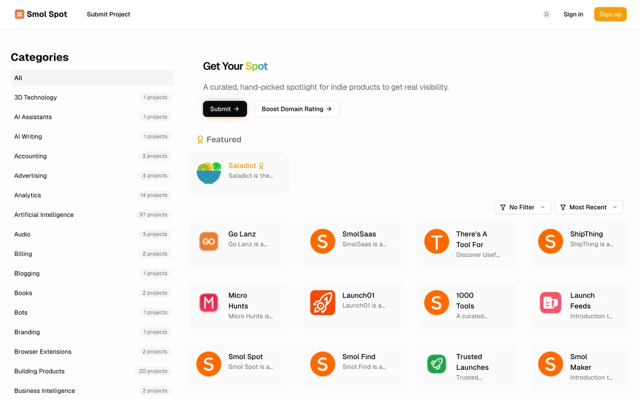 Smol Spot homepage