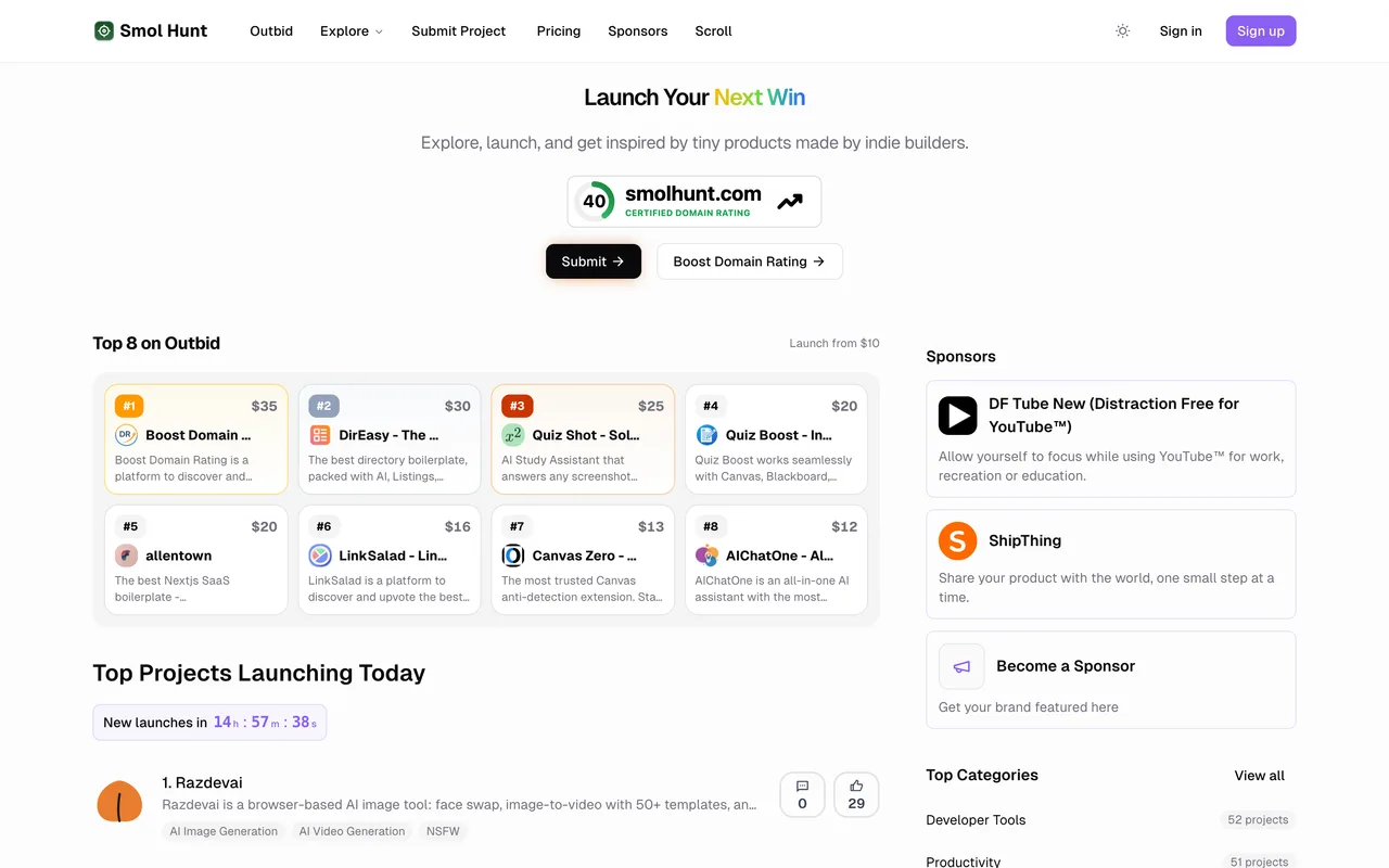 Smol Hunt homepage