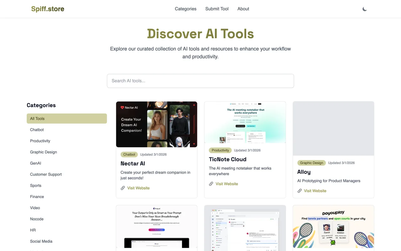 Spiff.store homepage