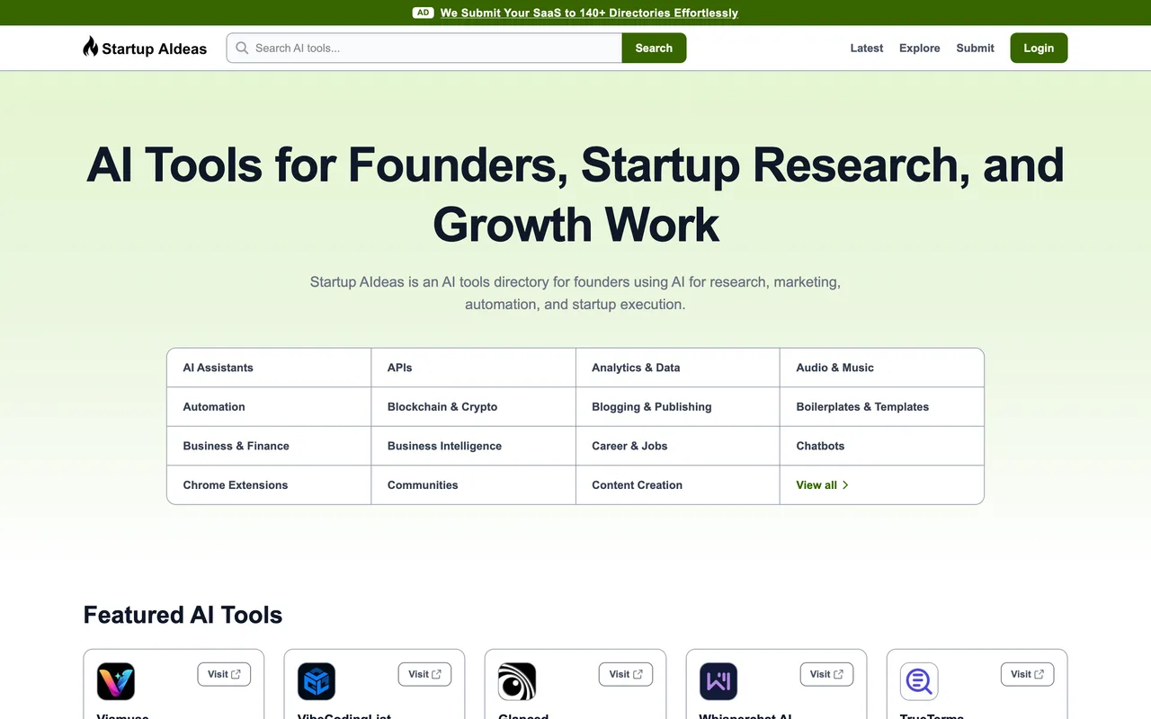 Startup AIdeas homepage