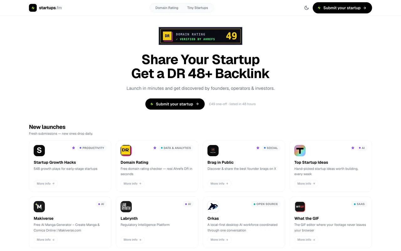 Startups.fm homepage