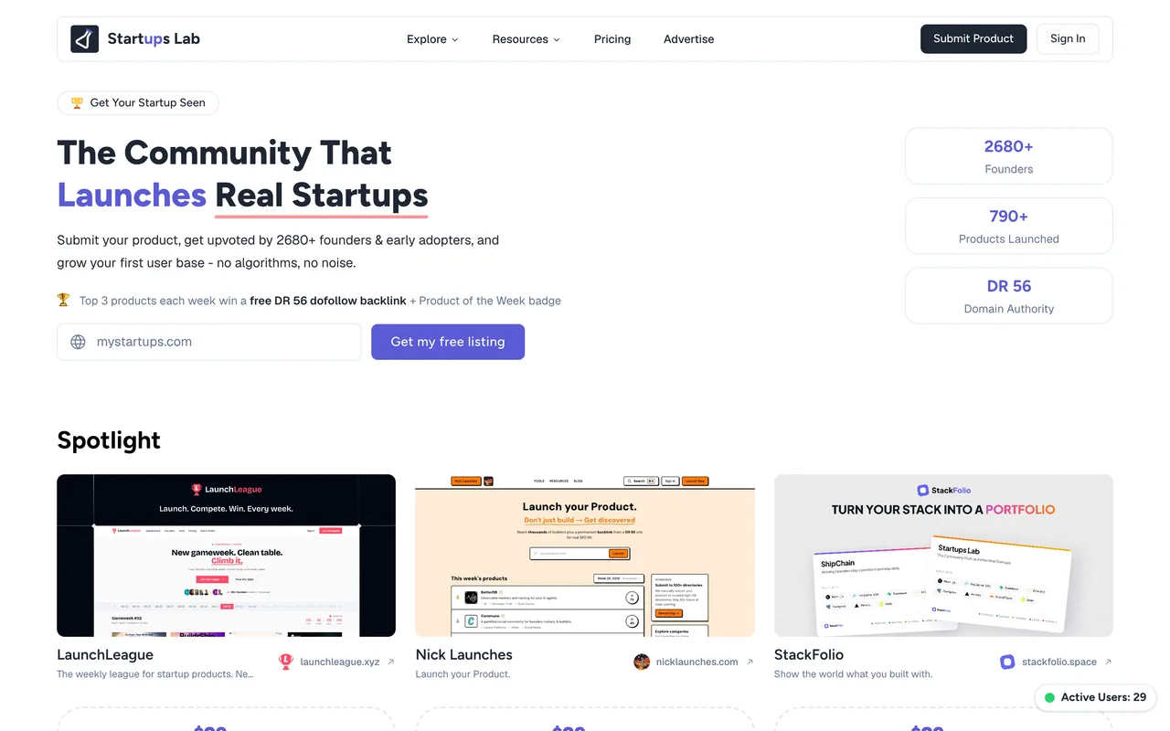 Startups Lab homepage