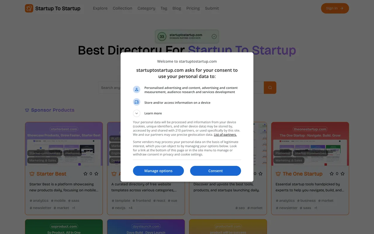 Startup To Startup homepage