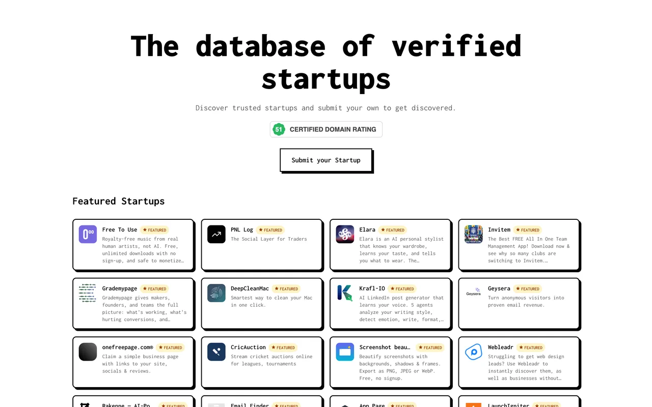 StartupTrusted homepage
