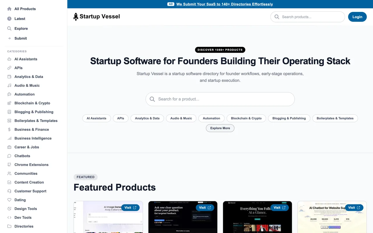 Startup Vessel homepage