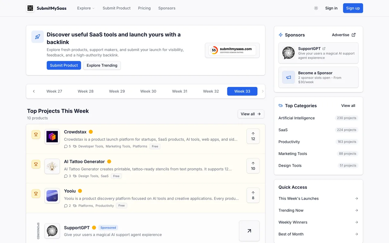 SubmitMySaas homepage