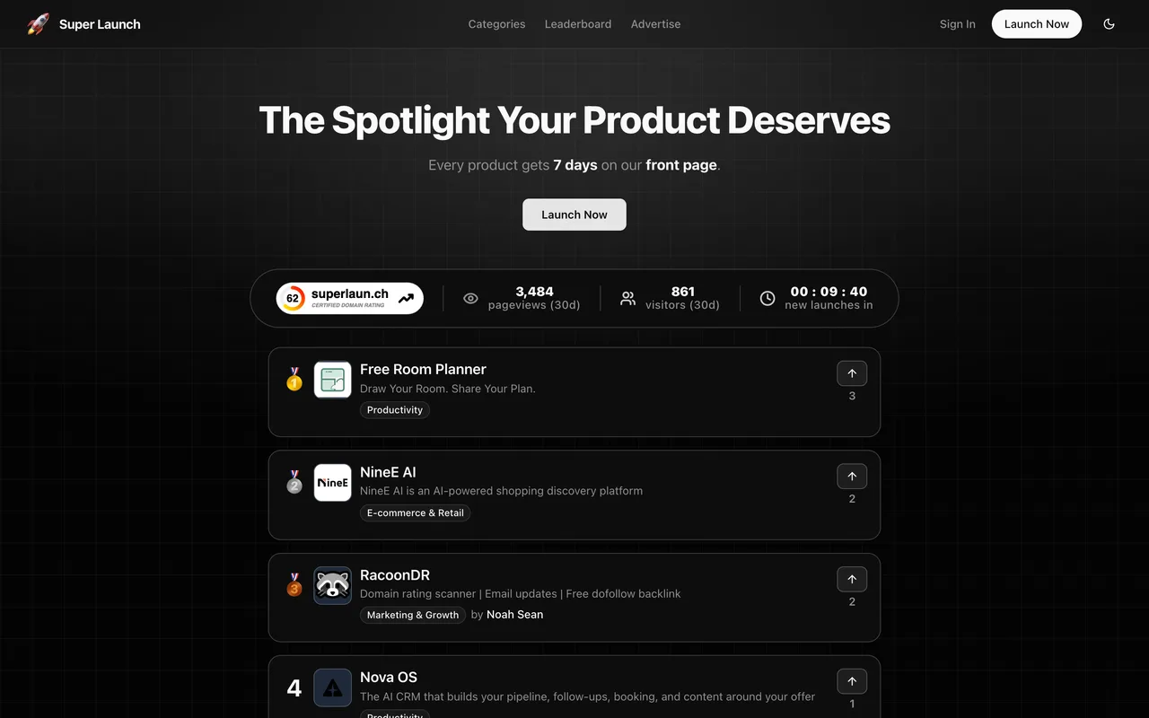 Super Launch homepage
