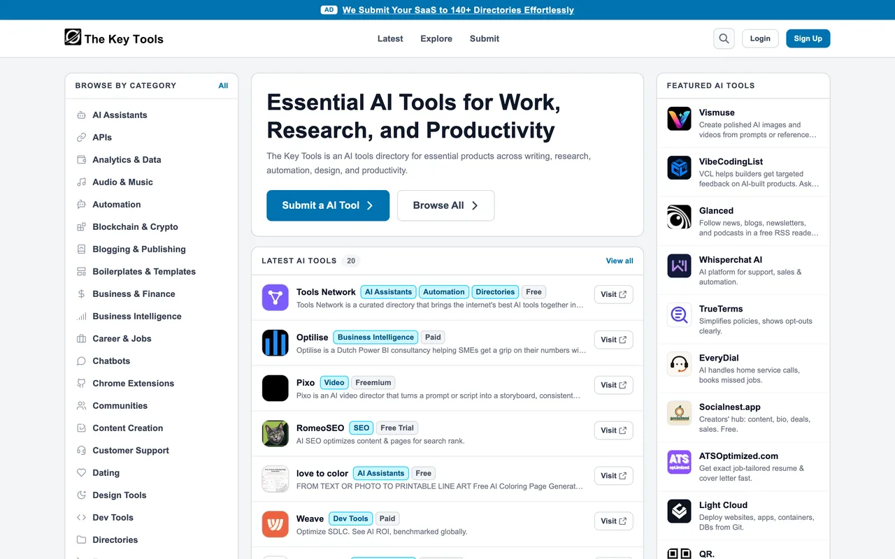 The Key Tools homepage