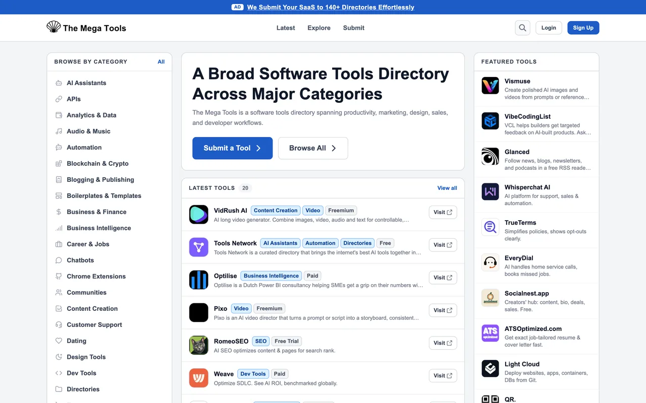 The Mega Tools homepage