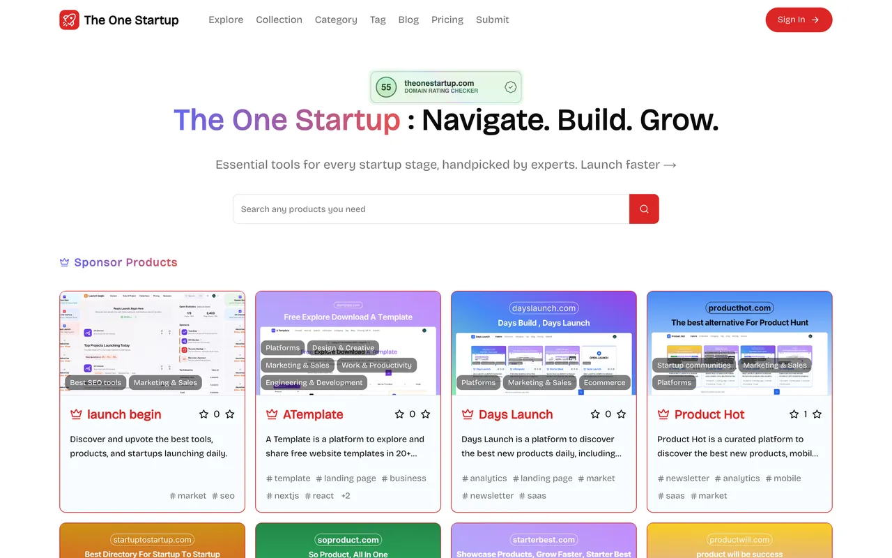 The One Startup homepage