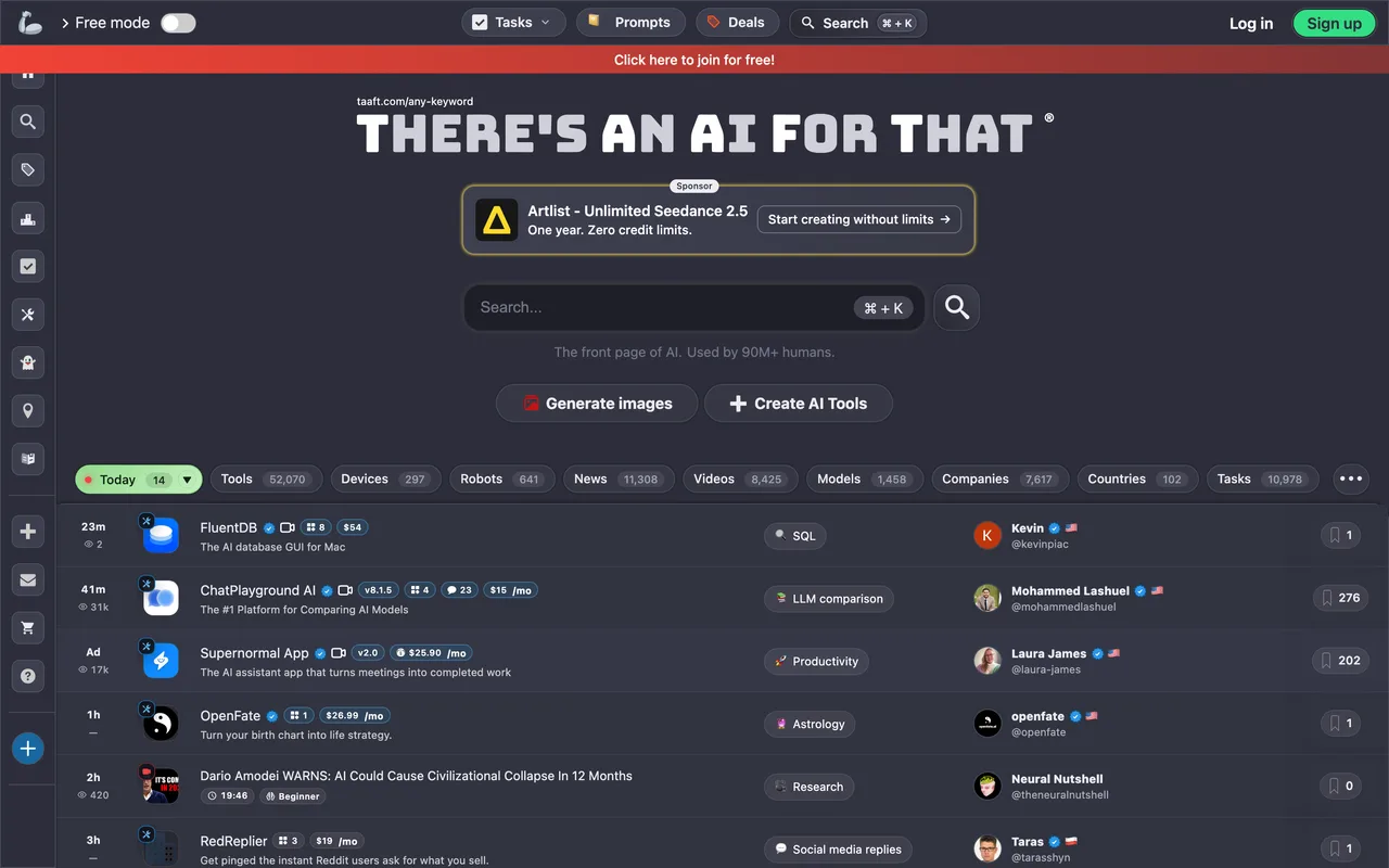 There's An AI For That homepage