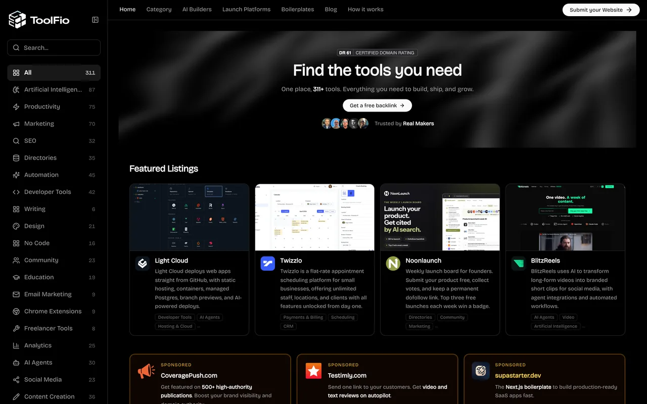 Toolfio homepage