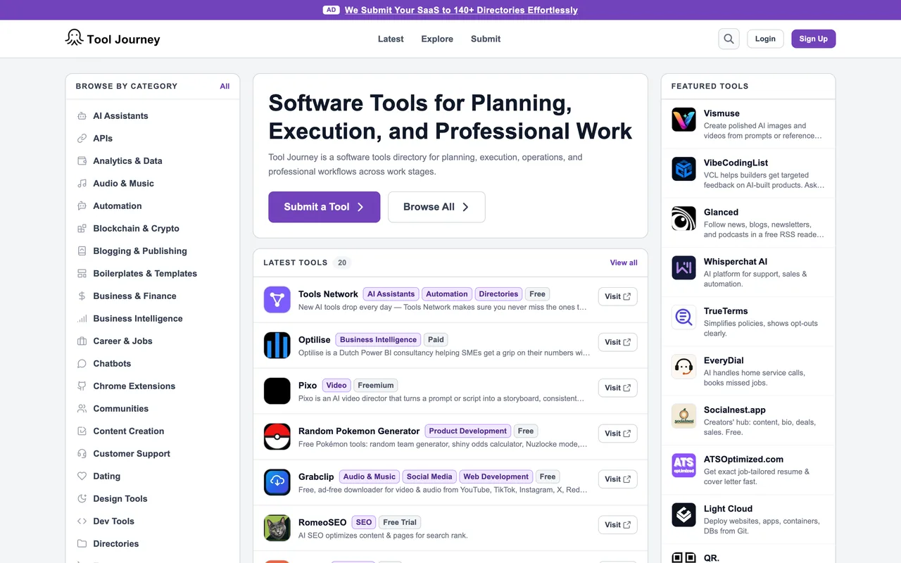 Tool Journey homepage