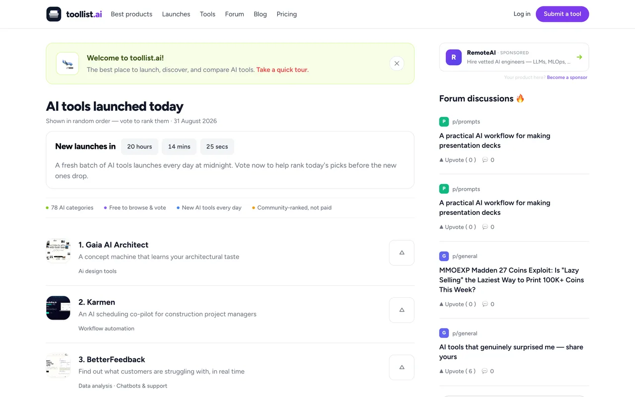 toollist.ai homepage