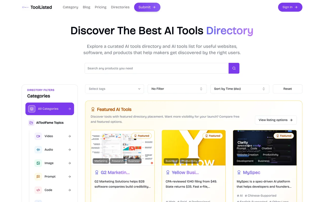 ToolListed homepage
