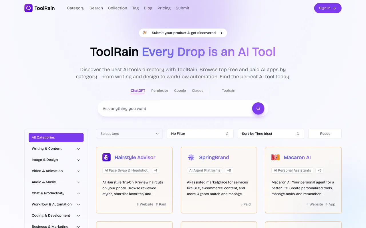 ToolRain homepage
