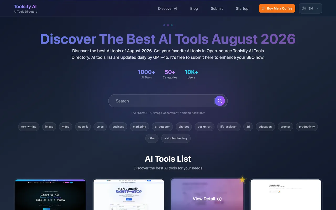 Toolsify AI homepage