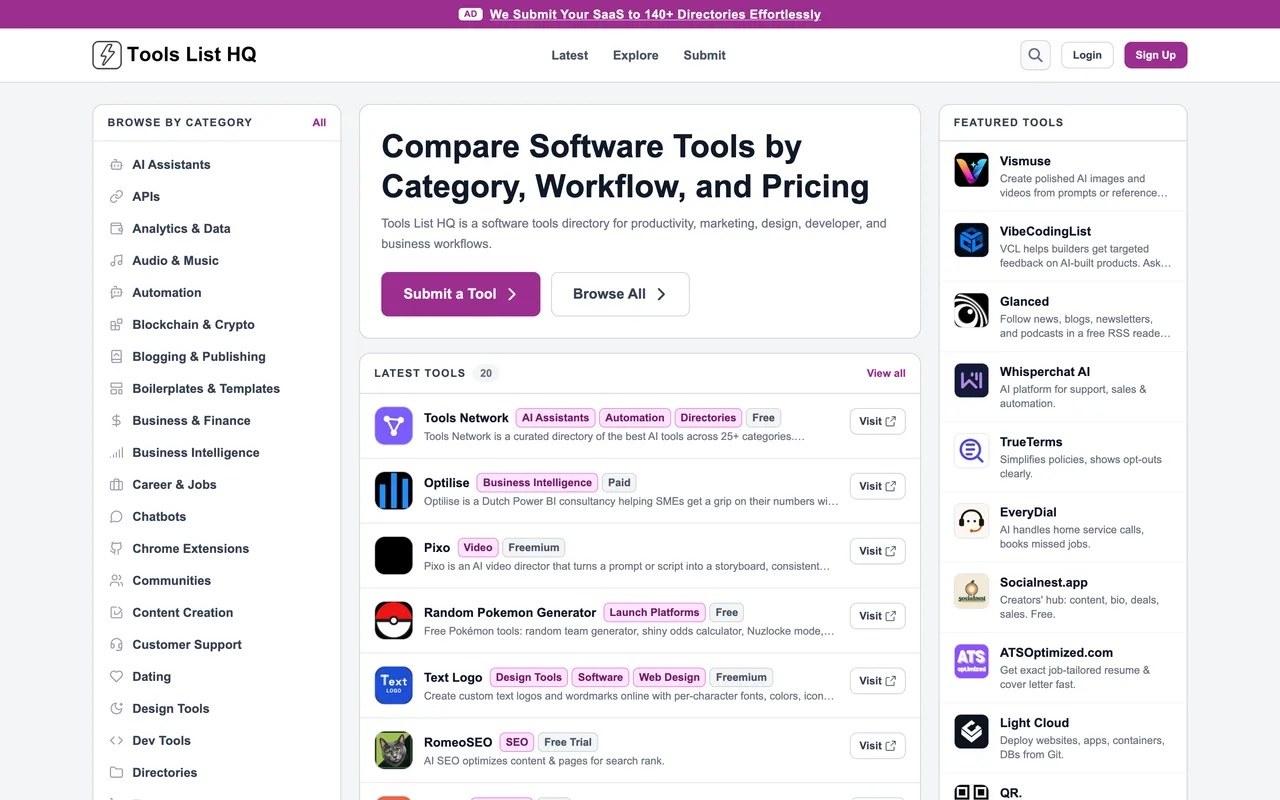 Tools List HQ homepage