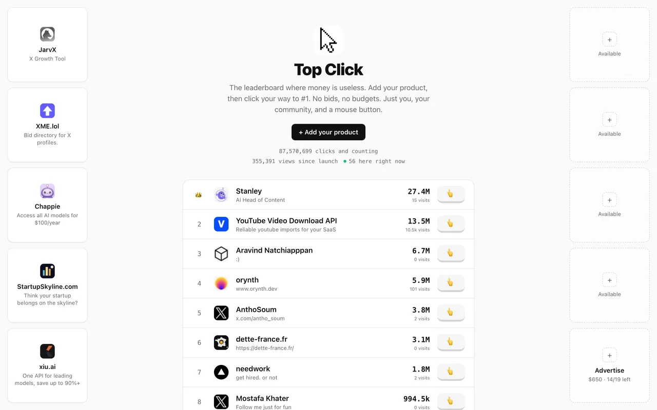 Top Click homepage