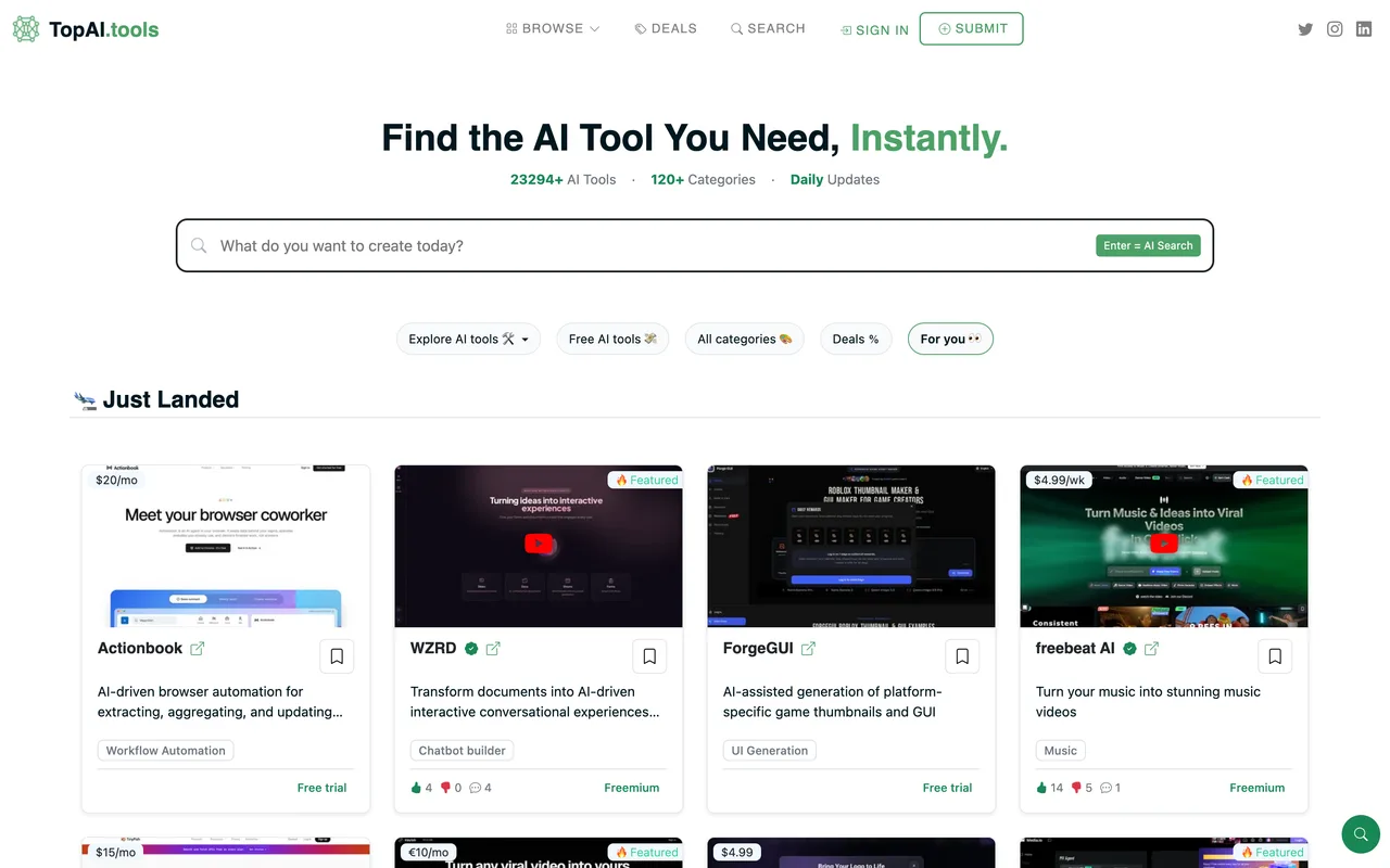TopAI.tools homepage