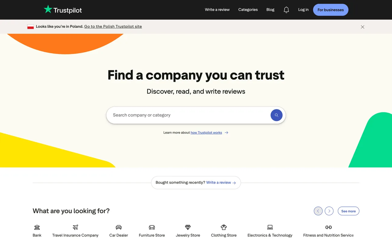 Trustpilot homepage