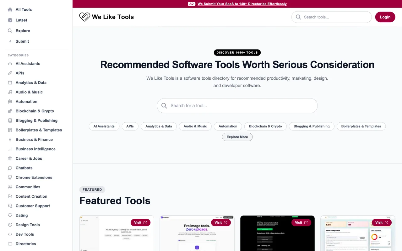 We Like Tools homepage