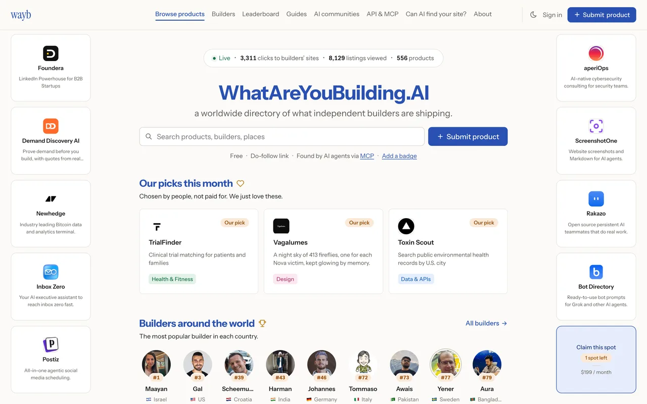 WhatAreYouBuilding.AI homepage